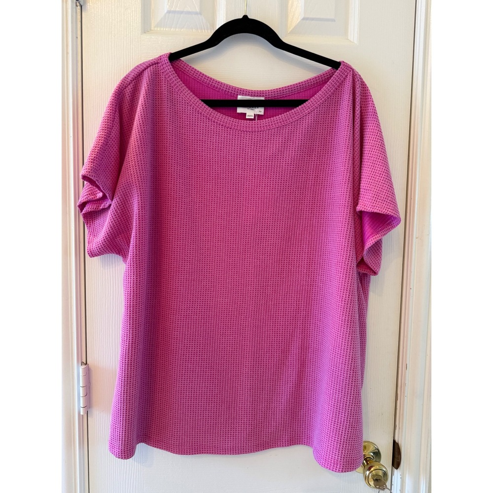 Andrée by‎ Unit Pink Waffle Knit Short Sleeve Top 2X NWT Relaxed Fit